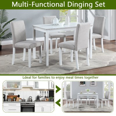 GDFStudio Galen Farmhouse 5-Piece Dining Set with Wooden Rectangular Table and 4 Upholstered Chairs