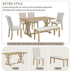 6 PCS Retro Dining Table Set, Rectangular Table with Unique Legs and Upholstered Chairs-ModernLuxe