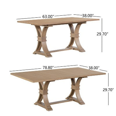 Christopher Knight Home Elowen 7-Piece Farmhouse Expandable Rubberwood Dining Set with Rattan Fabric Upholstered Chairs