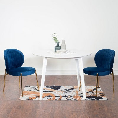 Roundhill Furniture Amoa Contemporary Dining Set, White Round Dining Table with 2 Chairs, 3-Piece