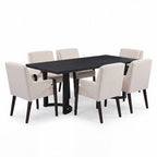 Christopher Knight Home Harish Modern 7 Piece Rubberwood Linen Upholstered Dining Set with Rectangular Table