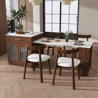 GDFStudio Malthus 80-Inch Expandable Kitchen Island Dining Set with 4 Solid Wood Chairs
