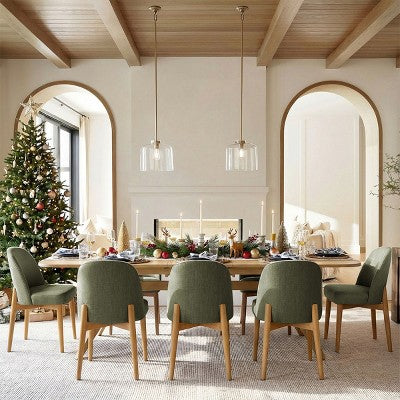 9-Piece Dining Set for 8, Extendable Trestle Base Table with Upholstered Chairs Featuring Solid Wood Legs-Panipeachy