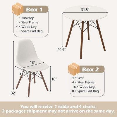 Costway Dining Table Set Modern 5 PCS For 4 Round Dining Room Table Set with Solid Wood Leg Black/Brown/White