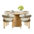 47-83 Extendable Dining Table Set for 4, Natural Wood-Tone Table and 4 Chenille Chairs with Metal Legs, Ideal for Kitchen-Panipeachy