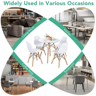 Costway Dining Table Set Modern 5 PCS For 4 Round Dining Room Table Set with Solid Wood Leg Black/Brown/White