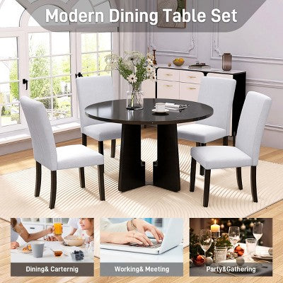 5-piece Round Dining Table Set Dining Set with 4 Upholstered Chairs for Dining Room, Kitchen and Living room, Beige/Black/Gray/White-ModernLuxe