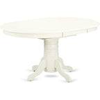 HomeStock 7 Piece Linen White Dining Room Table Set Oval Table with 6 Chairs
