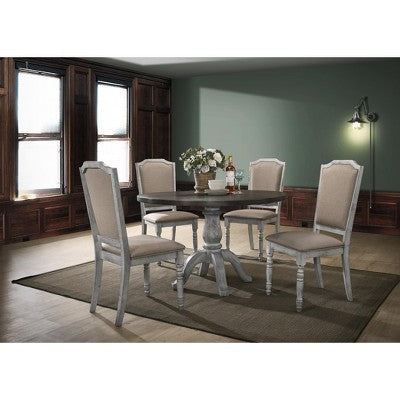 Roundhill Furniture Iris Wood Dining Set, Weathered White, 5-Piece