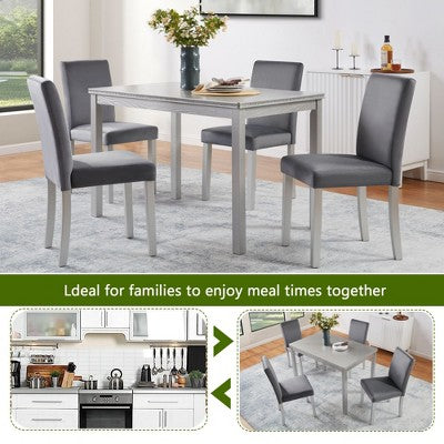 5 Piece Kitchen Table Set with a Rectangular Table and 4 Upholstered Chairs, Wooden Dining Room Table with Crystal Decoration and Chairs Set