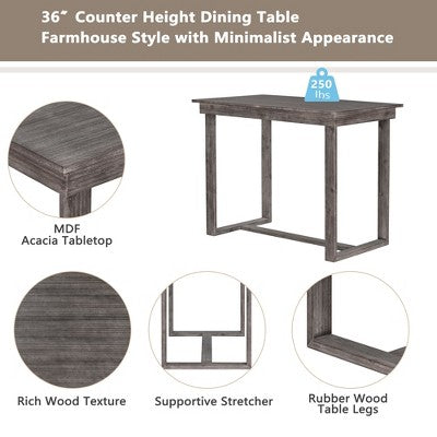 5-Piece Farmhouse Counter Height Dining Table Set with 1 Rectangular Dining Table and 4 Dining Chairs for Small Places - ModernLuxe