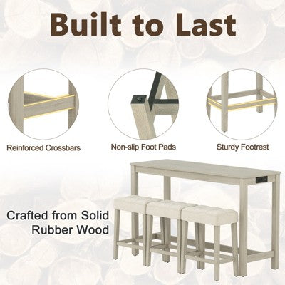 Costway 4PCS Bar Table Set w/Charging Station 3 Padded Stools for Living Room Kitchen