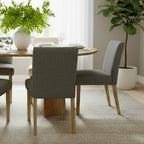 47-83 Extendable Dining Table Set for 6, Natural Wood-Tone Table and 6 Linen Armless Chairs with Solid Wood Legs for Dining Room-Panipeachy