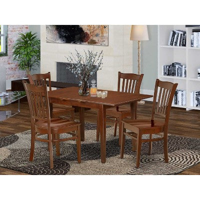 HomeStock 5-Pc Mahogany Finish Solid Wood Top-Rectangular Dining Room Set with Leaf-Seats 4
