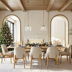 9-Piece Dining Set for 8, Extendable Trestle Base Table with Upholstered Chairs Featuring Solid Wood Legs-Panipeachy
