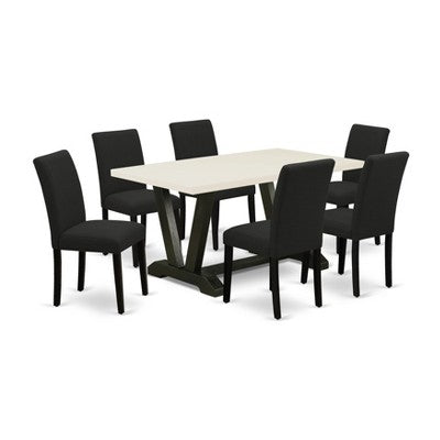 HomeStock Belmont 7-Piece Dining Set Includes 6 Kitchen Chairs with Upholstered Seat and High Back and a Rectangular Kitchen Table - Black Finish