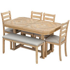 6 PCS Rubber Wood Dining Table Set with Beautiful Wood Grain Veneer Tabletop and Soft Cushion-ModernLuxe