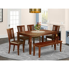 Asian Fusion Kitchen Table Set - Dining Table with 4 Chairs & Bench - Modern Dining Room Furniture