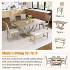 GDFStudio Timo 6 Piece Rubbewood Dinnig Set with Half Round Dining Table, Bench and 4 Chairs