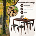 Costway 5PCS Dining Table Set for 4 w/ 4 Upholstered Stools Rubber Wood Legs for Kitchen