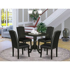 Round Kitchen Table Set 5pc 42 Table w/ Drop Leaves & 4 Parsons Chairs - Black PU Leather