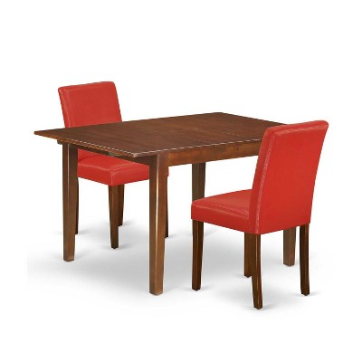 Rectangle Dinette Table Set - 3Pc Dining Table with Butterfly Leaf & 2 Parsons Chairs - Firebrick Red