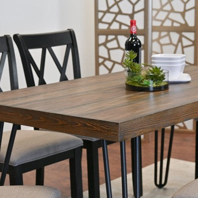 Arroyo 7-Piece Dining Set, Hairpin Dining Table with 6 Cross-back Chairs, Rich Black