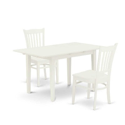 HomeStock 3-Pc Linen White Finish Rectangular Solid Wood Top With Butterfly Leaf Dining Table Set