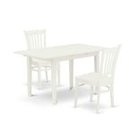 HomeStock 3-Pc Linen White Finish Rectangular Solid Wood Top With Butterfly Leaf Dining Table Set