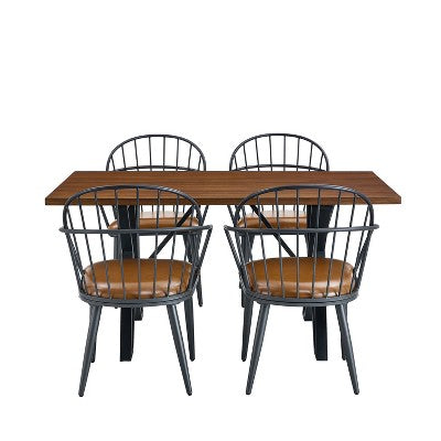 5 Piece Dining Table Set Dining Set with 4 Dining Chairs and Round/Square Table, Black+Natural/Walnut-ModernLuxe