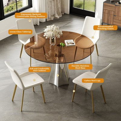 GDFStudio Lenhart Mid-Century 5 Piece Round Dining Set with 35 Glass Table and 4 Ergonomic Chairs