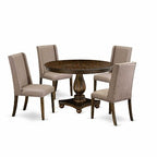HomeStock 5-Piece Distressed Jacobean Finish Solid Wood Top Dining Table with 4 Parson Chair