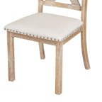 Farmhouse Extendable Dining Table Set for 6, Solid Wood Rectangular Kitchen Table Set with Removable Leaf, 4 Upholstered Chairs and Bench