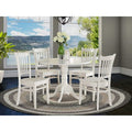 HomeStock 5 Piece Kitchen Table & Chairs Set Includes a Round Dining Room Table with Dropleaf and 4 Dining Chairs, 42x42 Inch, Linen White