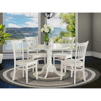 HomeStock 5 Piece Kitchen Table & Chairs Set Includes a Round Dining Room Table with Dropleaf and 4 Dining Chairs, 42x42 Inch, Linen White