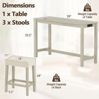 Costway 4PCS Bar Table Set w/Charging Station 3 Padded Stools for Living Room Kitchen