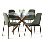 Olive+Oslo 5-Piece Dining Table Set for 4, Round Glass Dining Table with 4 Upholstered Dining Chairs Walnut Legs-Panipeachy