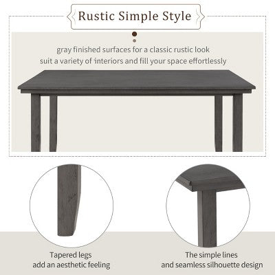 6-Piece Farmhouse Dining Table Set Dining Set with Rustic Dining Table, 4 High-back Dining Chairs and Bench, Natural Wood Wash/Gray-ModernLuxe