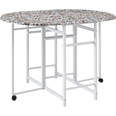 Kings Brand Furniture  Akins 3-Piece Drop-Leaf Dinette Set with Faux Marble Tabletop and Faux Leather Stools