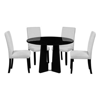 5-piece Round Dining Table Set Dining Set with 4 Upholstered Chairs for Dining Room, Kitchen and Living room, Beige/Black/Gray/White-ModernLuxe