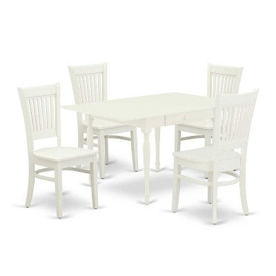 5-Piece Linen White Finish Solid Wood Top - Rectangular Dining Room Set Seats-4