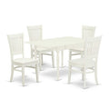 5-Piece Linen White Finish Solid Wood Top - Rectangular Dining Room Set Seats-4