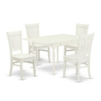 5-Piece Linen White Finish Solid Wood Top - Rectangular Dining Room Set Seats-4