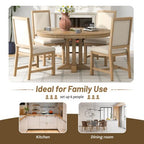 Farmhouse 5 Piece Kitchen Dining Set for 4, Solid Wood Extendable Round Dining Table Set and 4 Upholstered Chairs for Kitchen