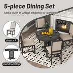 Farmhouse 5 Piece Kitchen Dining Set for 4, Solid Wood Extendable Round Dining Table Set and 4 Upholstered Chairs for Kitchen