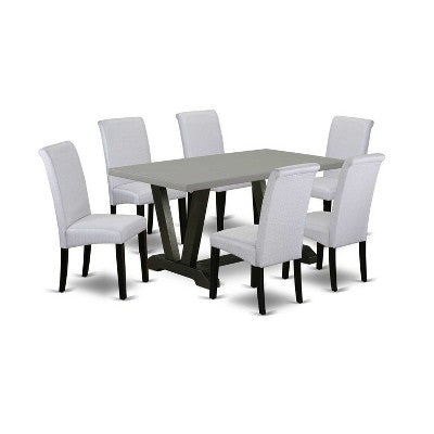 HomeStock 7-Pc Rectangle Natural Oak Finish Solid Wood Top Dining Table with 6-Parson Chairs