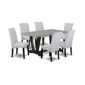 HomeStock 7-Pc Rectangle Natural Oak Finish Solid Wood Top Dining Table with 6-Parson Chairs