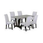 HomeStock 7-Pc Rectangle Natural Oak Finish Solid Wood Top Dining Table with 6-Parson Chairs