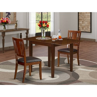 HomeStock 3 Piece Dinette Set Small Kitchen Table Chairs Mahogany Finish