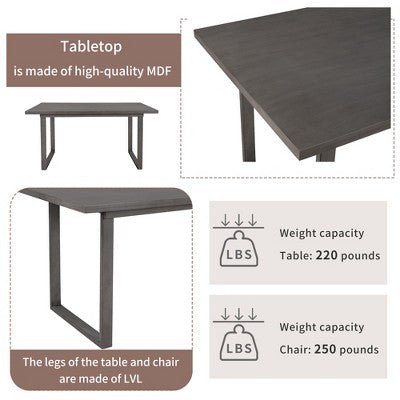 Farmhouse 6 Pieces Dining Table Set with Bench, Wood Rectangle Table and 4 Upholstered Chairs for Kitchen, Gray